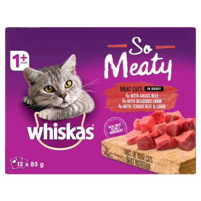 Whiskas So Meaty Meaty Cuts in Gravy Wet Cat Food Pouches 12pk