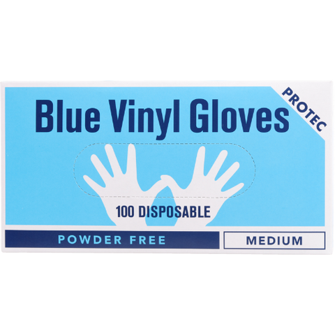Protec Powder Free Medium Blue Vinyl Gloves 100pk