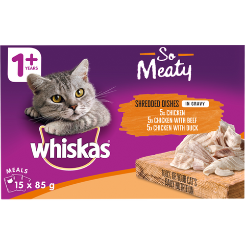 Whiskas So Meaty Shredden Dishes in Gravy Wet Cat Food 15 x 85g