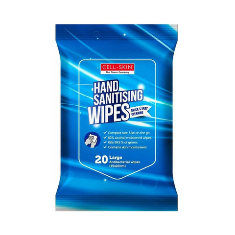 Cell-Skin Hand Sanitising Wipes 20Pk Large