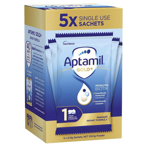 aptamil gold+ 1 powder sachets baby infant formula from birth to 6 months 5pk