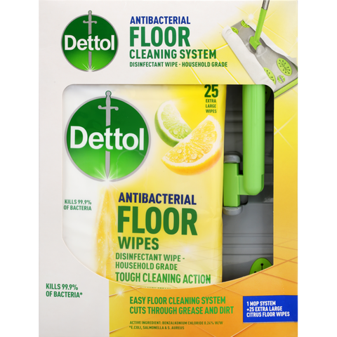 Dettol Antibacterial Floor Cleaning System Fresh Lemon & Lime Wipes ea