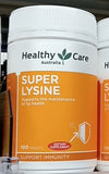 healthy care super lysine cold sore relief 1000mg 100 tablets