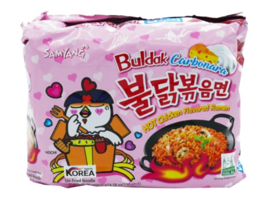 Samyang Hot Chicken Flavor Ramen Buldak Carbonara Noodles, Pack of 5 Pouch,  650 g (Ven-VND15-140)