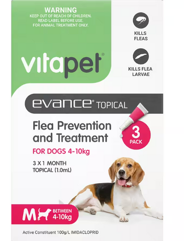 vitapet evance flea treatment prevention dog 4 - 10kg 3pk