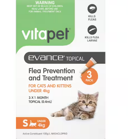 vitapet evance flea treatment prevention cat under 4kg 3pk