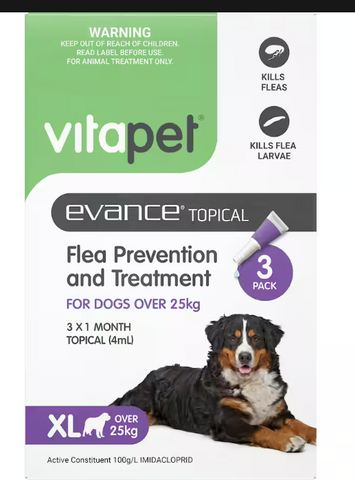 vitapet evance flea treatment prevention dogs over 25kg 3pk