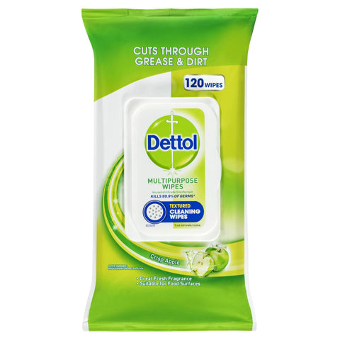 Dettol Multipurpose Antibacterial Disinfectant Surface Cleaning Wipes Crisp Apple 120 Pack