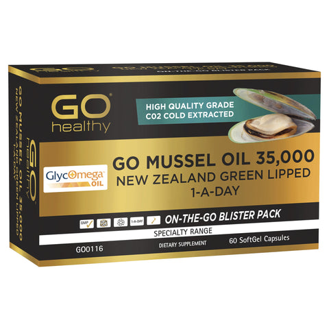 GO Mussel Oil 35,000 New Zealand Green Lipped 1-A-Day 60 Capsules