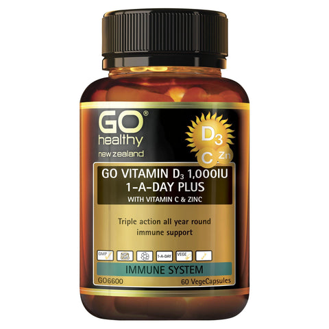 GO Healthy GO Vitamin D3 1000IU 1-A-Day Plus With Vitamin C & Zinc 60 Capsules