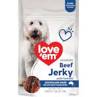 love em beef jerky tomato dog treats  200g