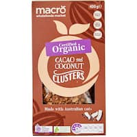 macro organic muesli cacao & coconut clusters 400g