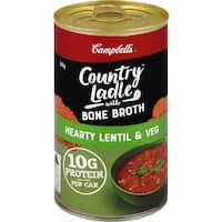 campbells country ladle with bone broth canned soup hearty lentil & veg 505g