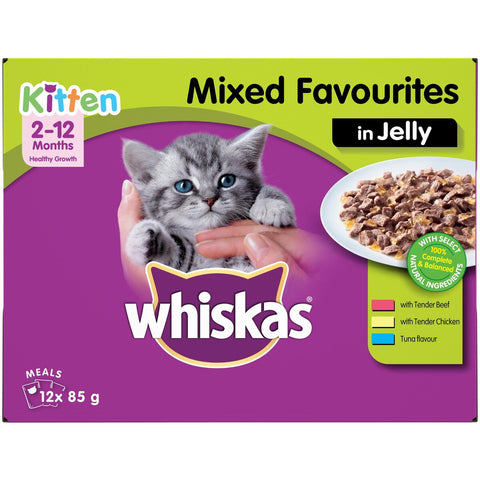 WHISKAS Kitten  2-12 Months with Mixed Favourites in Jelly 12pk