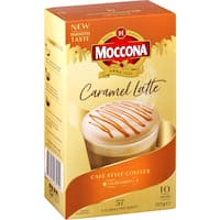 moccona café classics latte coffee sachets caramel 10 pk