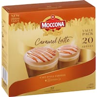 moccona café classics latte coffee sachets caramel 20 pk