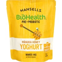 hansells biohealth yoghurt base pre + probiotic manuka honey 215g