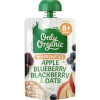 only organic baby food 8+ months apple blueberry blackberry oat 120g