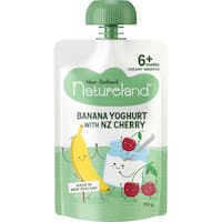 natureland baby food 6+ months banana yoghurt with nz cherry 120g