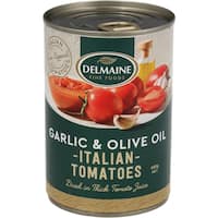 delmaine tomatoes diced with garlic & olve oil 400g