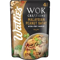 wattie's wok creations stir fry sauce malaysian peanut satay 210g