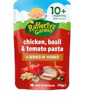 raffertys garden baby food chicken basil pasta 170g
