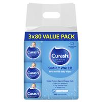 curash babycare simply water wipes 3 x 80