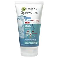 garnier skinactive pure active 3 in 1 wash, scrub & mask 150ml
