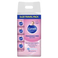 curash babycare fragrance free wipes 5 x 20