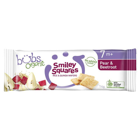 bubs organic smiley squares pear & beetroot 7 months+ 14g