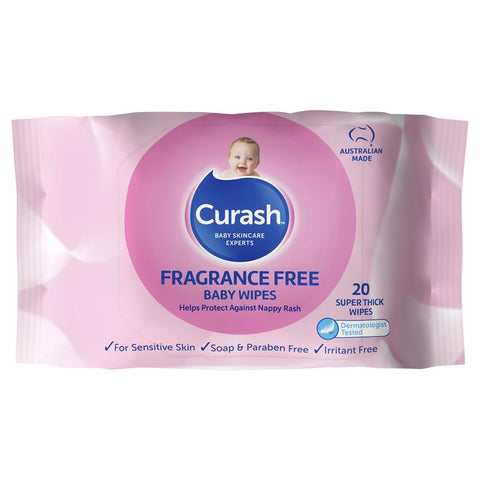 Curash Babycare Fragrance Free Baby Wipes 20 Pack