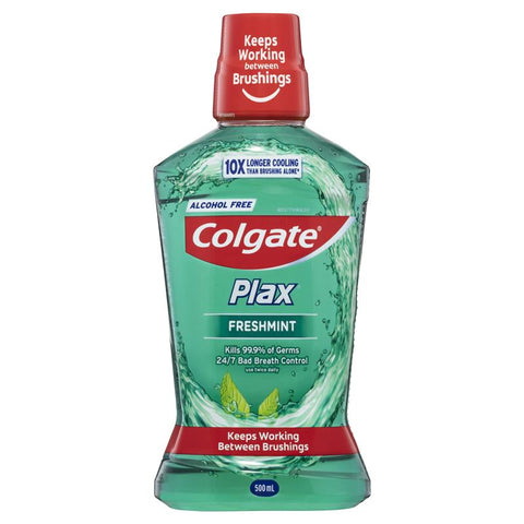 Colgate Plax Antibacterial Mouthwash 500mL, Alcohol Free, Freshmint, Bad Breath Control