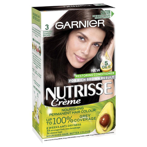 garnier nutrisse permanent hair colour - 3 espresso darkest brown (enriched with 4 natural oils)