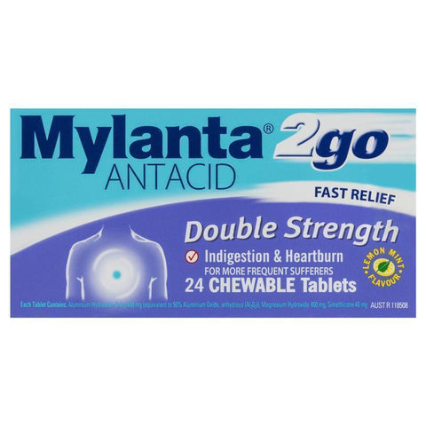 mylanta 2go double strength chewable antacid tablets 24 pack
