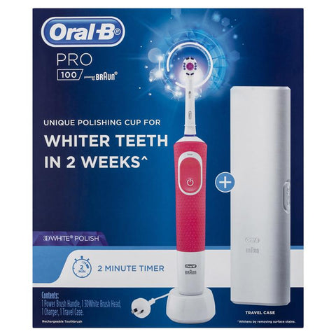 oral b power toothbrush pro 100 3d white polish pink