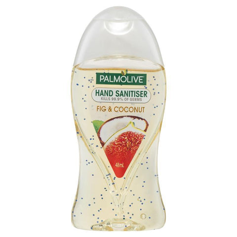 palmolive antibacterial hand sanitiser fig & coconut non-sticky rinse free travel carry on friendly 48ml