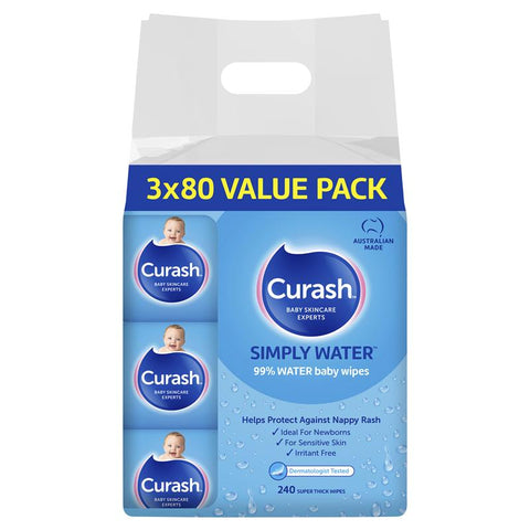 curash babycare simply water wipes 3 x 80