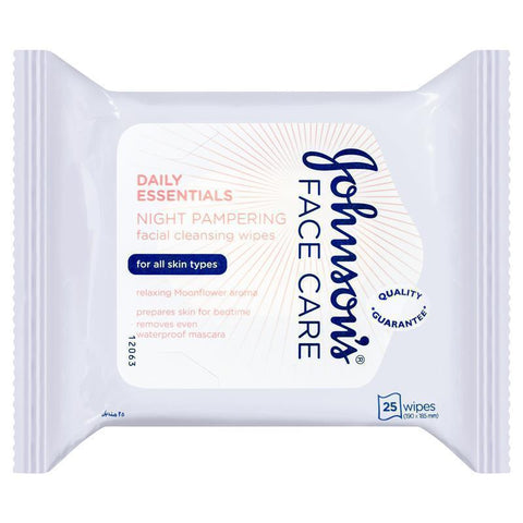 johnson & johnson daily essentials night pampering facial 25 cleansing wipes
