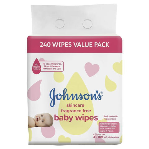 johnson's baby fragrance free wipes 3x80 value pack