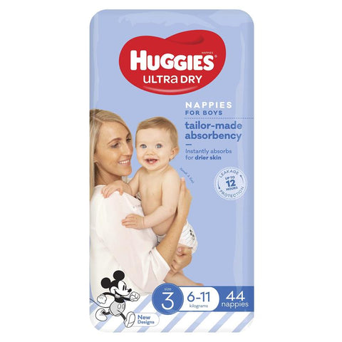 huggies ultra dry nappies size 3 boy 6-11kg bulk 44 pack