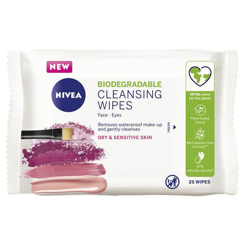 nivea dry sensitive skin biodegradable cleansing wipes 25