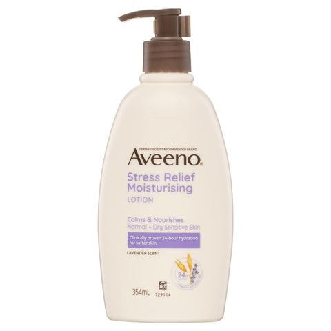 aveeno active naturals stress relief moisturising lotion lavender, chamomile and ylang-ylang essences 354ml