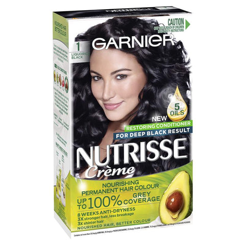 garnier nutrisse permanent hair colour - 1 liquorice black (enriched with 4 natural oils)