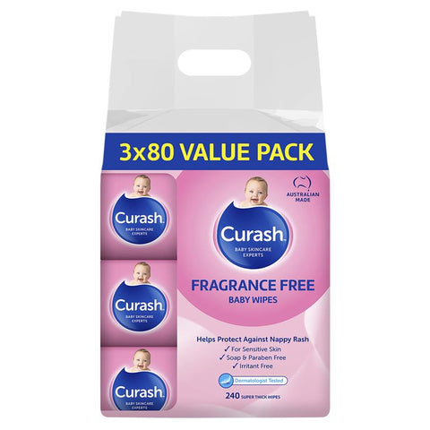 curash babycare fragrance free wipes 3 x 80
