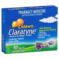 claratyne children's hayfever & allergy relief antihistamine grape flavoured chewable tablets 10 pack
