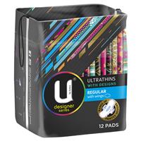 u by kotex designer series ultrathins pads wing regular 12 pack