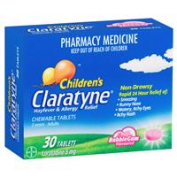 claratyne children's hayfever & allergy relief antihistamine bubblegum flavoured chewable tablets 30 pack