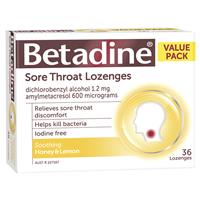 betadine sore throat lozenges honey & lemon 36