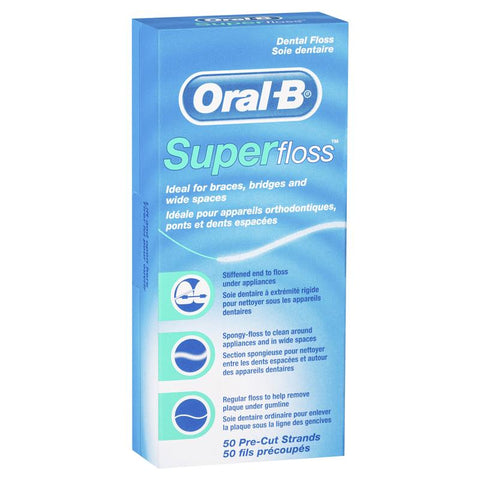 oral b superfloss dental floss pre-cut strands 50 pack