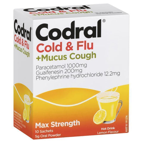 codral relief max strength hot drink lemon flavoured sachets 10 pack